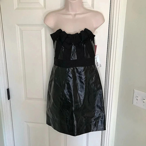 NEW Phoebe black vegan leather strapless dress 4 - Picture 3 of 14